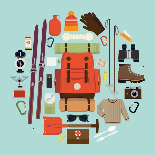 Snowy backpack trip equipment. Royalty Free Stock Illustrations