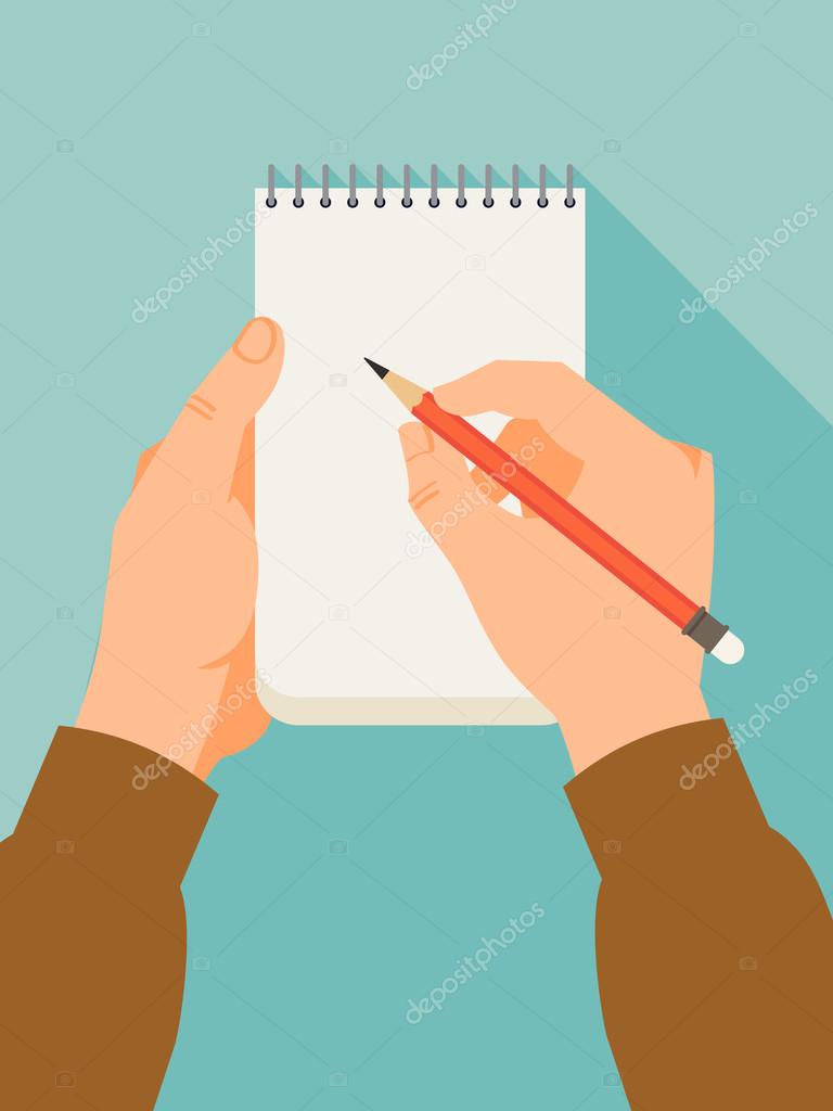 Hands holding notebook and pencil