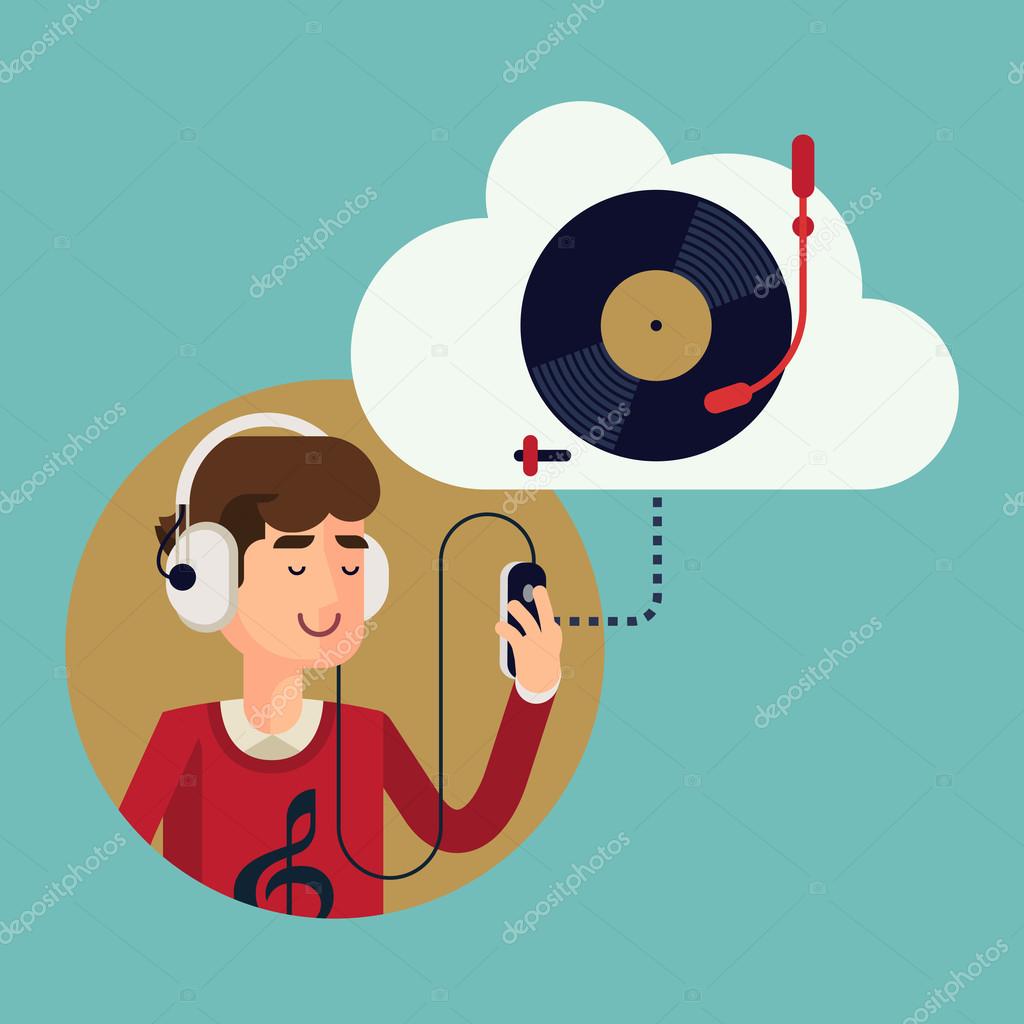 Man in earphones listening music