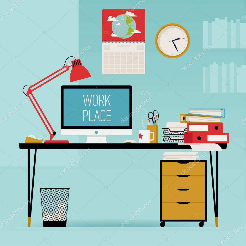 Creative office work desk — Stock Vector © masha_tace #62239579