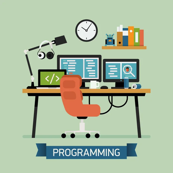 Ilustración creativa sobre programación — Vector de stock