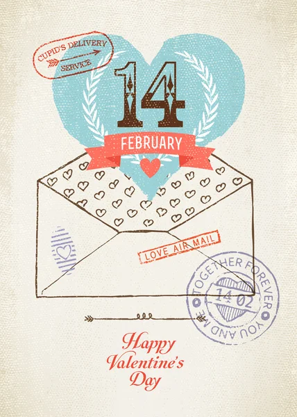 Aftelkalender voor Valentijnsdag envelop — Stockvector