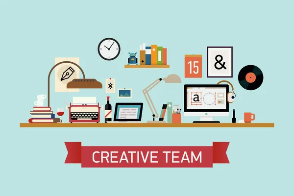 Kreativer Teamarbeitsplatz — Stockvektor