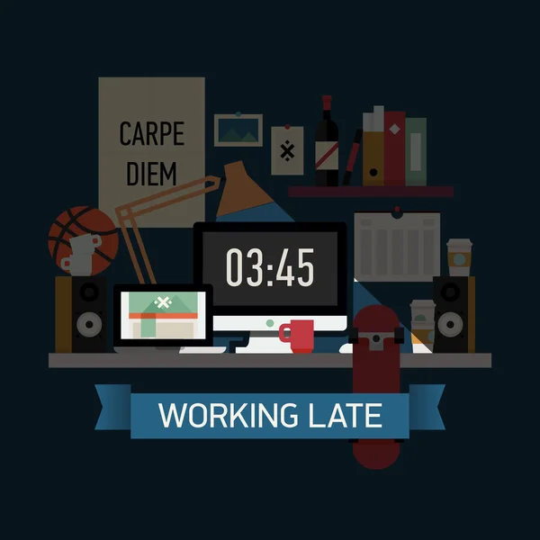 Lugar de trabajo por la noche . — Vector de stock