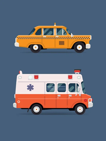 Ambulance van and yellow taxi — Stock Vector