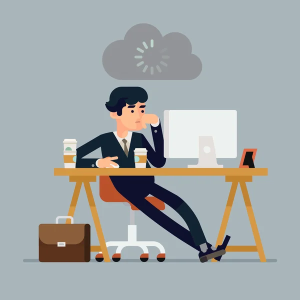 Tired businessman at work. — Stock Vector