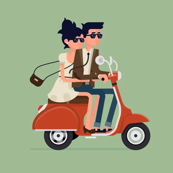 Pareja montando scooter juntos . — Archivo Imágenes Vectoriales