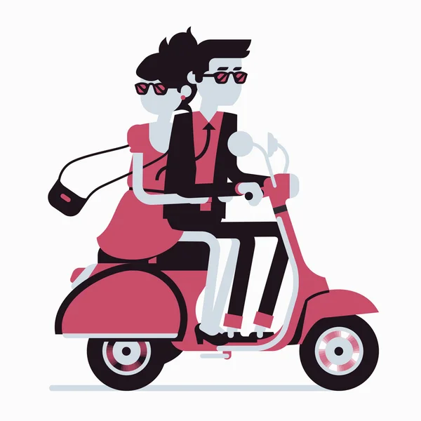 Pareja montando scooter juntos . — Vector de stock