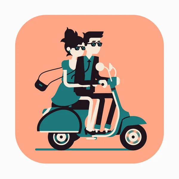 Pareja montando scooter juntos . — Vector de stock