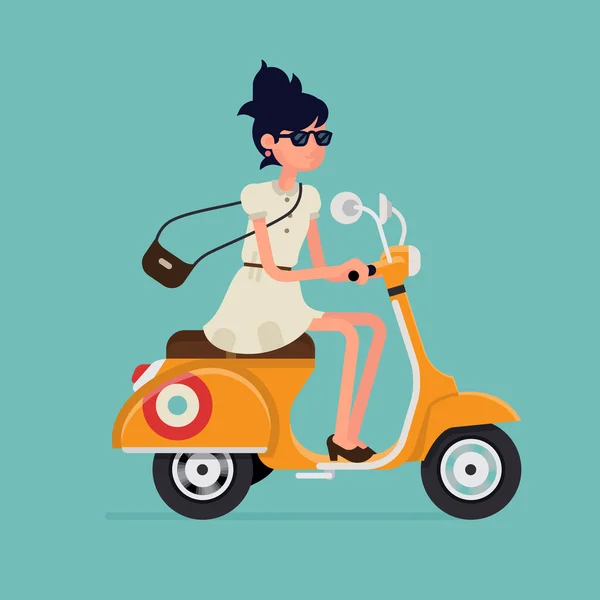 Woman riding retro scooter — Stock Vector