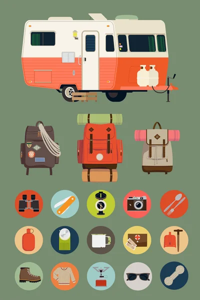 Mode de vie camping, remorque de voyage — Image vectorielle