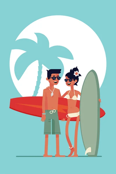 Surf chico y chica — Archivo Imágenes Vectoriales