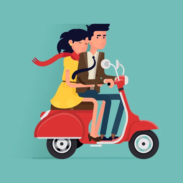 Casal equitação scooter juntos . —  Vetores de Stock