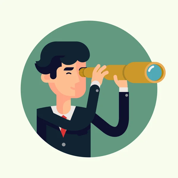 Man looking  through spyglass — Stock Vector