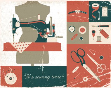 Sewing machine and craft supplies. clipart