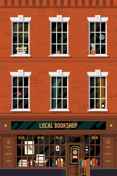 Edificio de ladrillo con librería — Vector de stock