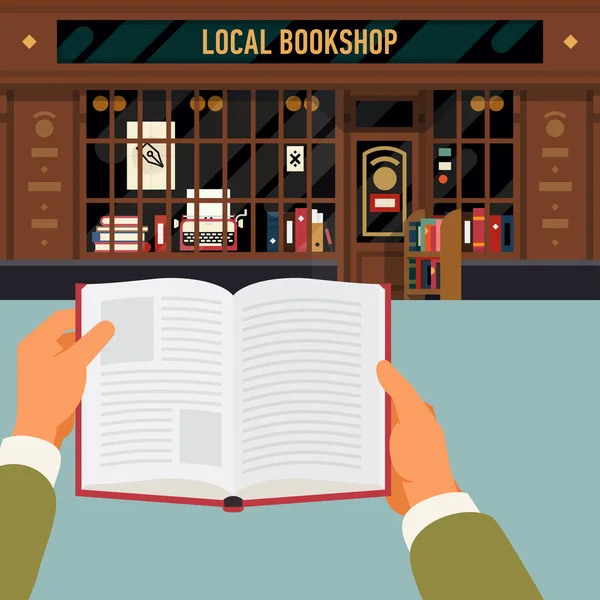 Livre de lecture devant la librairie — Image vectorielle