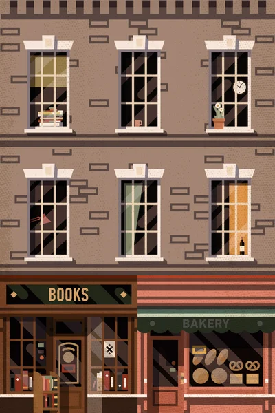 Retro bookshop en plaatselijke bakkerij — Stockvector
