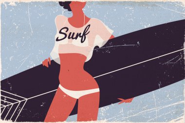 Surfboard ile kadın yaz