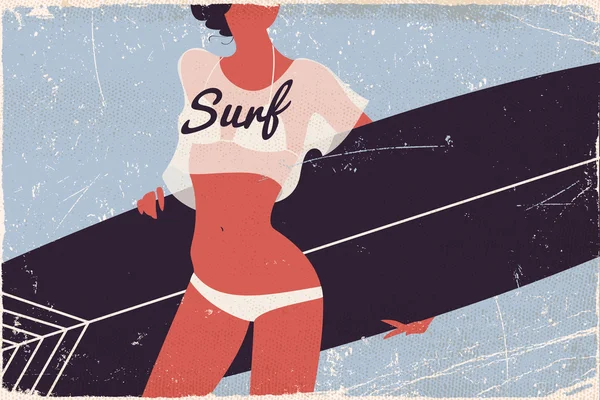 서핑 보드와 함께 여름 여자 — 스톡 벡터