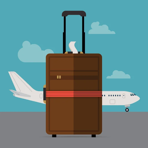 Suitcase standing with  plane — Stock Vector