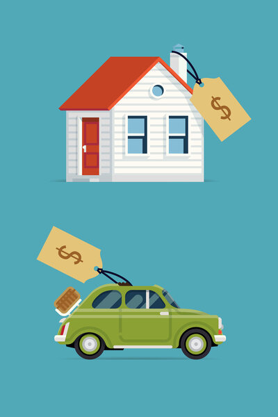 House and car with price tags