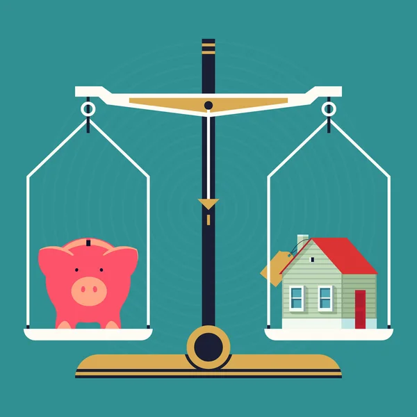 Banco porquinho e casa em escalas — Vetor de Stock