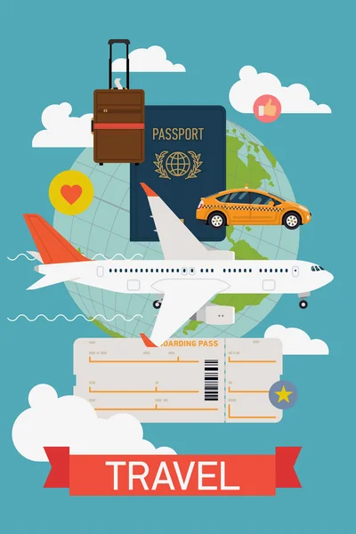 Afiche imprimible reserva de pasaje aéreo — Vector de stock