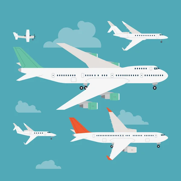 Flying commercial and private planes — Stock Vector