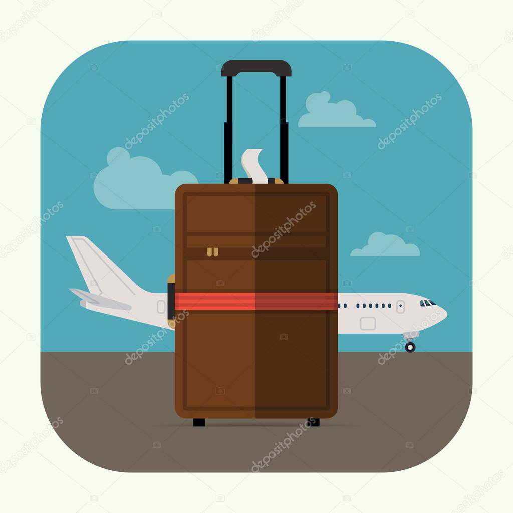 Suitcase and  airline jet plane