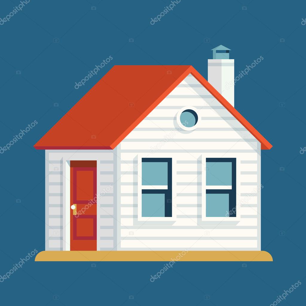 Vector modern flat design round corners icon on residential real estate and housing featuring classic small house building. Real estate web icon