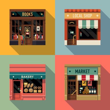 Small business icons with store facades