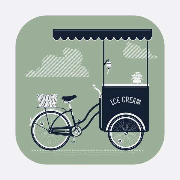 Ice cream kerékpár kosár vintage — Stock Vector