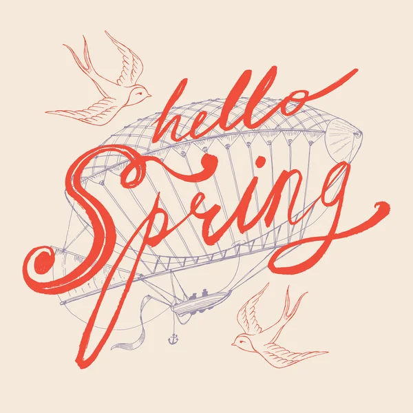 Ciao Primavera disegnato a mano — Vettoriale Stock