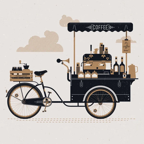 Street coffee bicycle cart — Stock Vector