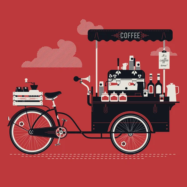 Strada caffè bicicletta carrello — Vettoriale Stock