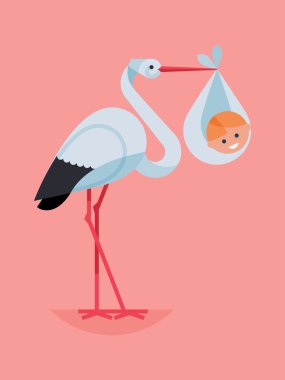 Leylek holding gülümseyen yeni doğan bebek