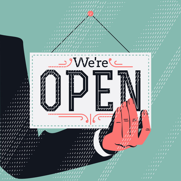 'We're open' sign