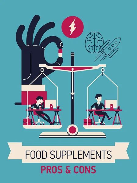 食品补充剂方法的利弊 — 图库矢量图片