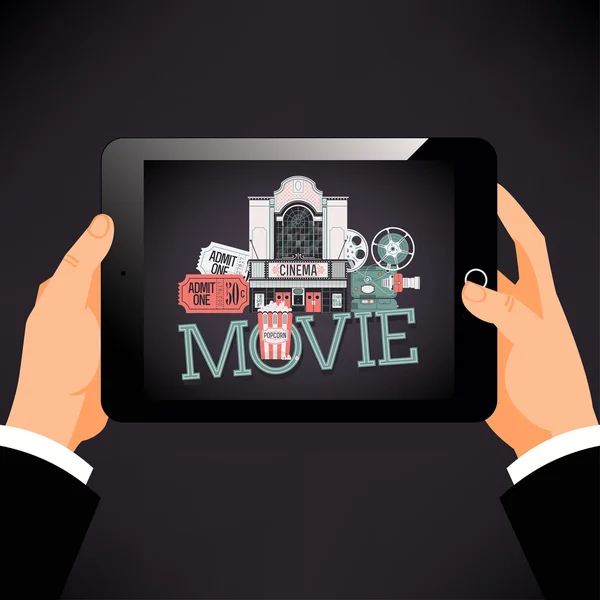 Device entertainment movie watching — Stock Vector