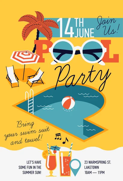 Дизайнерське запрошення на вечірку в басейні — стоковий вектор