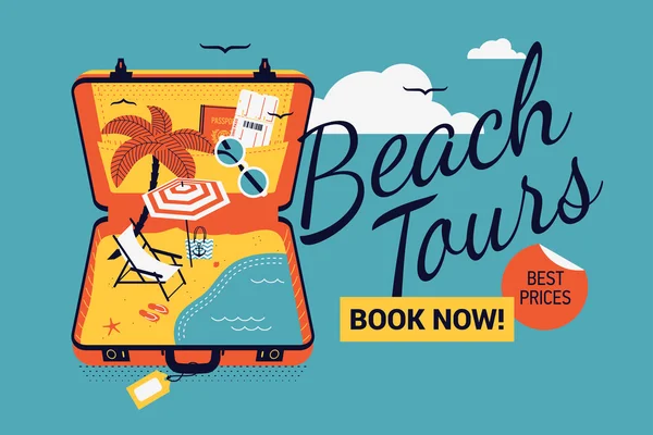 Tours de playa junto al mar — Vector de stock