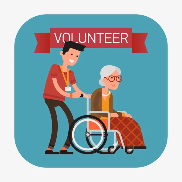 Man helping old aged female — Stock Vector
