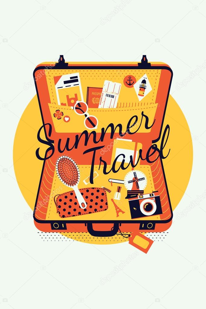 Summer Travel with luggage suitcase
