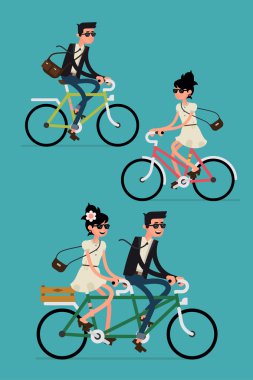 Young hipsters couple riding