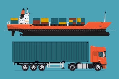 container ship and european semi-trailer tractor clipart