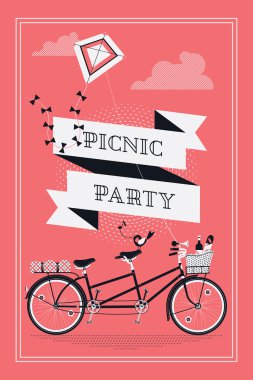 picnic party with tandem bicycle