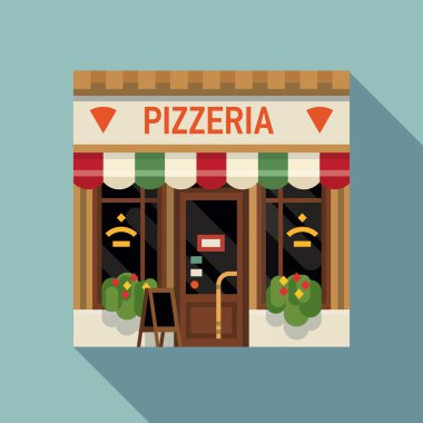Pizzeria Italian restaurant facade clipart