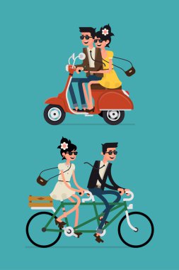 Young hipsters couple riding