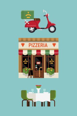 Pizza restoran teslimat hizmeti scooter ile